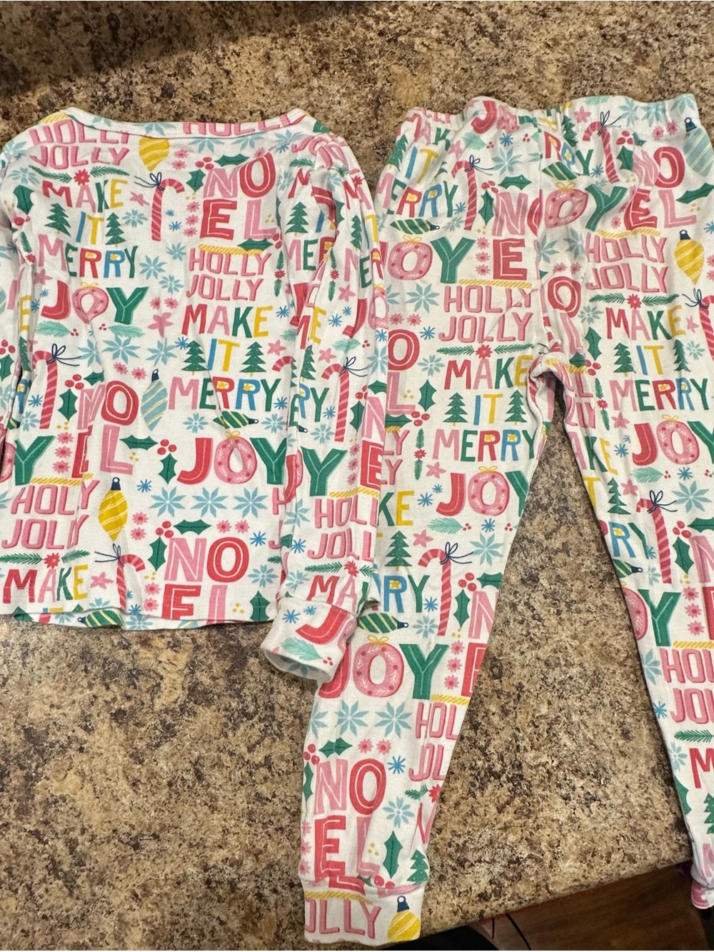 Place Girls White Holiday Pajama Set with Pink, Green & Yellow Print
